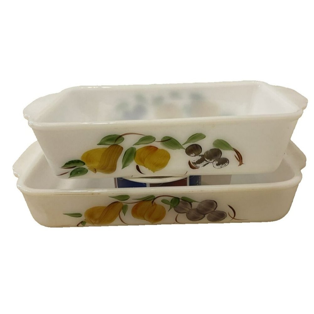 Anchor Hocking Fire King Casserole Dishes Painted Pears King Fruit 1Qt 1 1/2 Qt